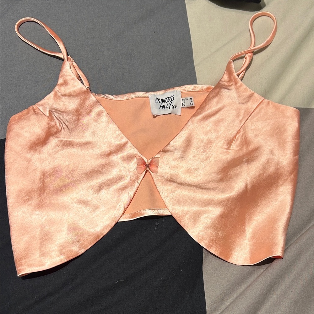 Princess Polly light pink satin crop Top size 4